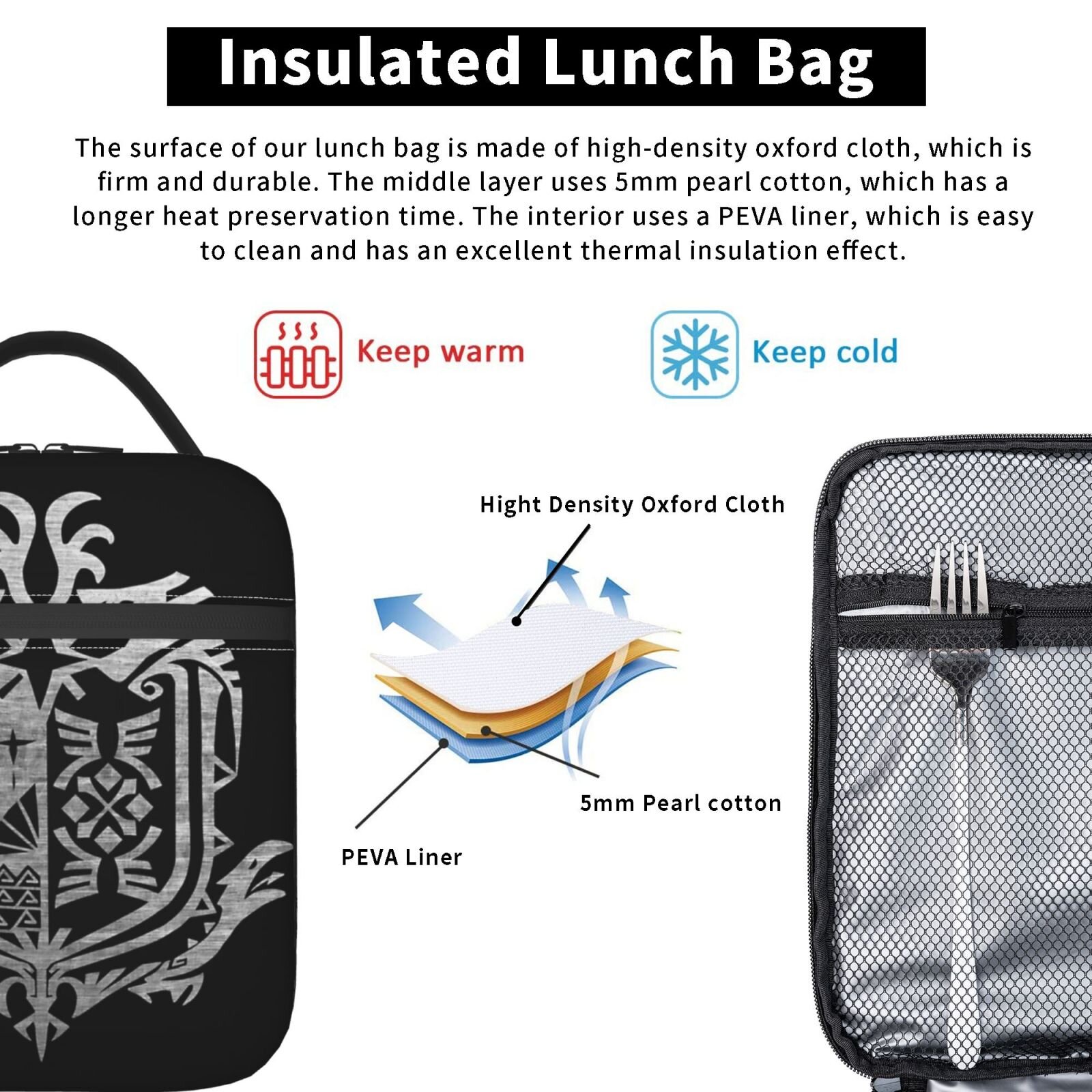 Lunch Bag Monster Hunter World Tote Insulated Cooler Kids School Travel